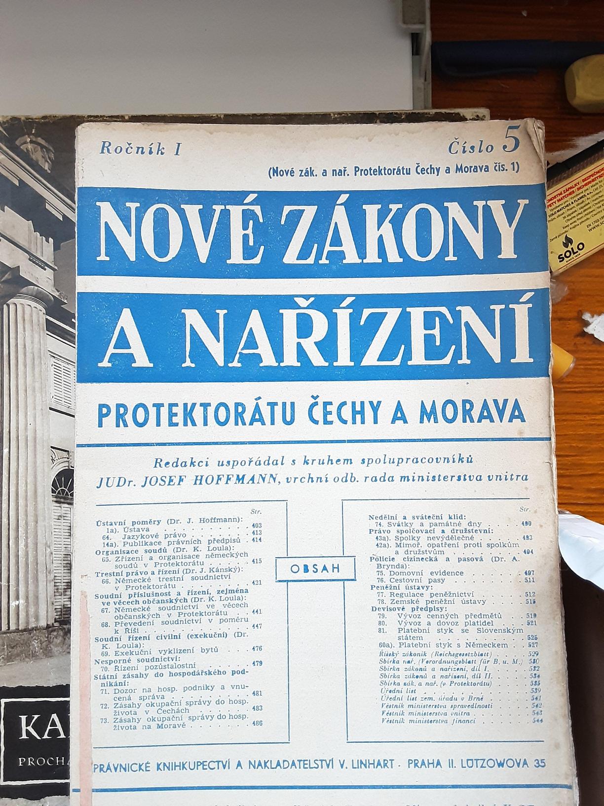 NOVÉ ZÁKONY A NAŘÍZENÍ  protektorátu čechy a morava  1939 č.5