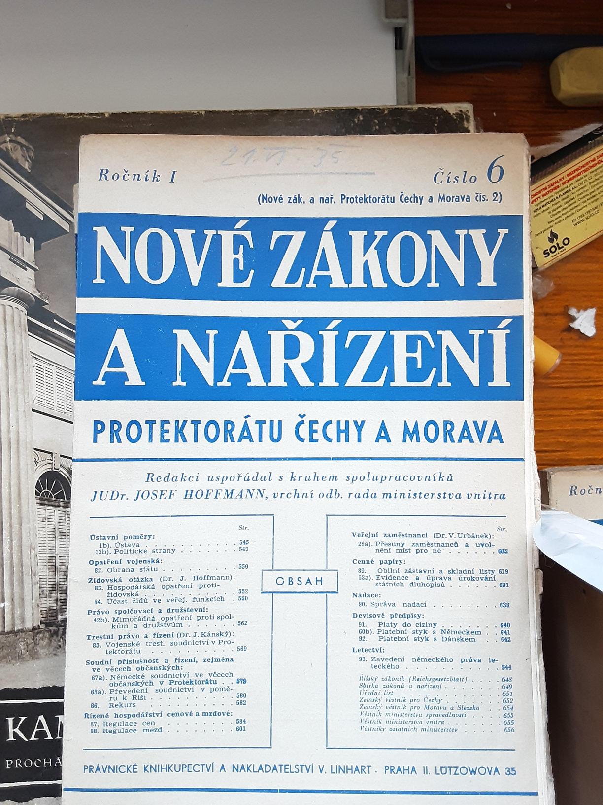 NOVÉ ZÁKONY A NAŘÍZENÍ  protektorátu čechy a morava  1939 č.6